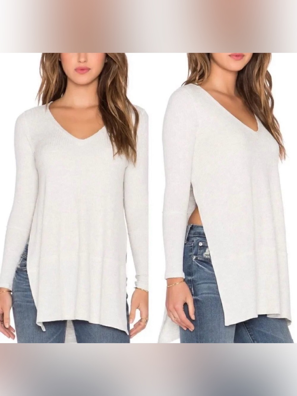 We The Free Split Side Tuesday Tunic V Neck Rib Knit Top Women's Size XS